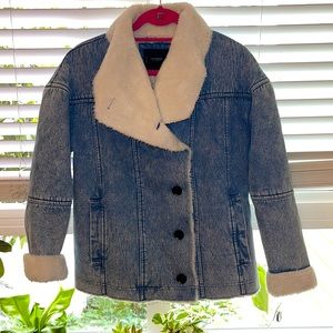 Lucky Brand Denim Faux Fur Lined Coat | Color: Blue/White | Size: M